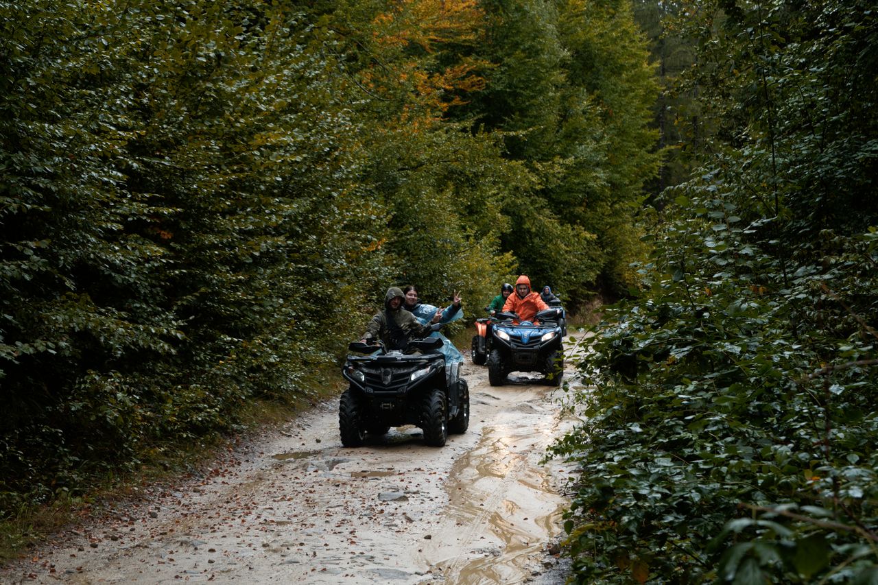 a family on an atv ride